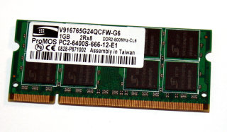 1 GB DDR2 RAM 200-pin SO-DIMM PC2-6400S  2Rx8 ProMOS V916765G24QCFW-G6