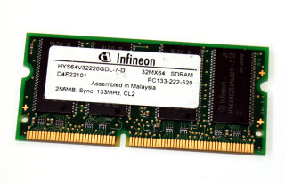 256 MB SO-DIMM PC-133 Laptop-Memory 144-pin  Infineon HYS64V32220GDL-7-D