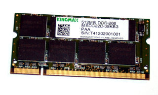 512 MB DDR-RAM 200-pin SO-DIMM PC-2100S Laptop-Memory 266 MHz  16-Chip
