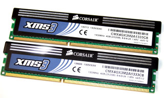 4 GB DDR3-RAM (2x2GB) PC3-10600U XMS3 CL8 Corsair CMX4GX3M2A1333C8 1,65V ver5.12