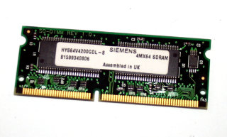 32 MB SO-DIMM 144-pin Laptop-Memory PC-100  Siemens HYS64V4200GDL-8