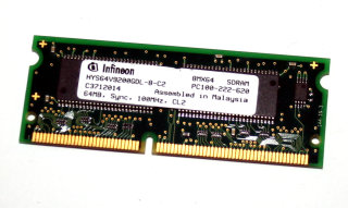 64 MB SO-DIMM 144-pin PC-100 CL2 Infineon HYS64V9200GDL-8-C2  IBM FRU: 20L0264
