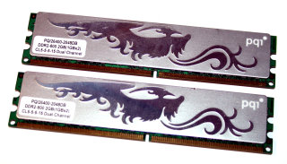 2 GB (2 x 1GB) DDR2-RAM  PC2-6400U CL5  PQI PQI26400-2048DB