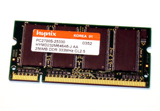 256 MB DDR-RAM PC-2700S 200-pin SODIMM 333 MHz Hynix HYMD232M646A6-J AA