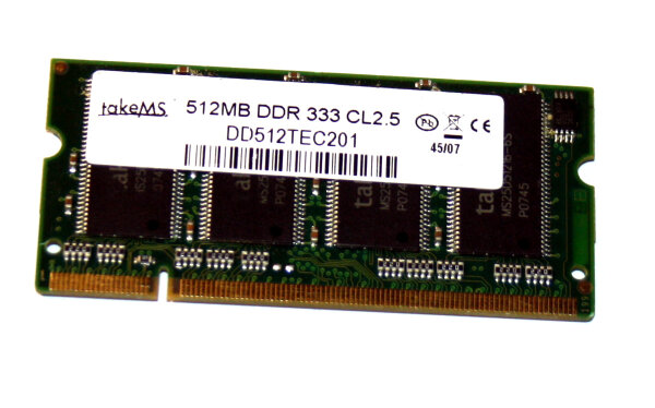 512 MB DDR-RAM PC-2700S CL2.5 200-pin SO-DIMM Laptop-Memory takeMS DD512TEC201