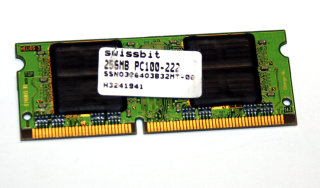 256 MB SO-DIMM 144-pin PC-100 SD-RAM CL2   Swissbit SSN0326403B32MT-08