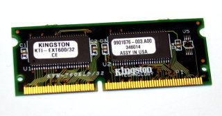 32 MB EDO SO-DIMM 144-pin 60ns  Kingston KTI-EXT600/32 für TI Extensa 600/605 650/655 900 Series