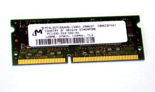 128 MB SO-DIMM 144-pin PC-133 SD-RAM  CL3  Micron MT4LSDT1664HG-133D1