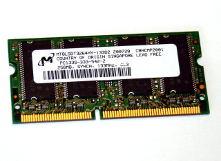 256 MB SO-DIMM 144-pin PC-133 CL3 Laptop-Memory  Micron MT8LSDT3264HY-133D2