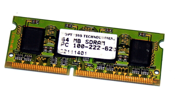64 MB SO-DIMM 144-pin SD-RAM PC-100 Laptop-Memory  Optosys PCB: Smaragd 3