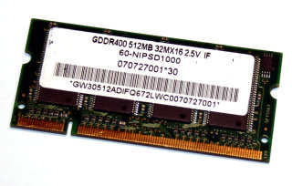 512 MB DDR RAM PC-3200S 200-pin SODIMM Laptop-Memory ASUS 60-NIPSD1000