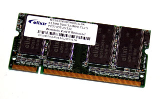 512 MB DDR-RAM PC-2700S 200-pin SO-DIMM Laptop-Memory Elixir M2S51264DSH8B1G-6K