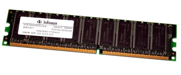 256 MB DDR-RAM 184-pin PC-2700U ECC-Memory  CL2.5  Infineon HYS72D32300GU-6-B