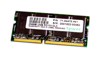 256 MB SO-DIMM 144-pin PC-133 SD-RAM CL3 Laptop-Memory  Apacer P/N: 71.84470.461