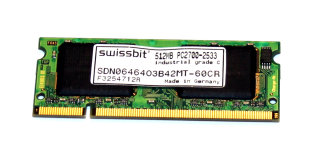 512 MB DDR RAM 200-pin SO-DIMM PC-2700S CL2.5 Swissbit SDN0646403B42MT-60CR