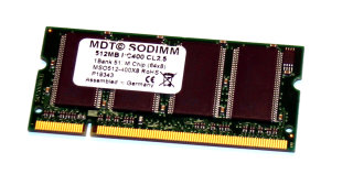 512 MB DDR-RAM 200-pin SO-DIMM PC-3200S CL2.5  MDT MSO512-400-8