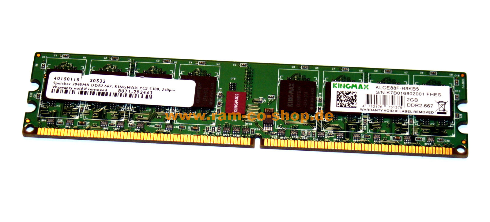 2 GB DDR2-RAM 240-pin PC2-5300U non-ECC DDR2-667 'Kingmax KLCE88F-B8K, €  6,37