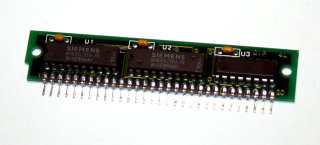 256 kB SIPP Memory 30-pin 80 ns Parity 3-Chip 256kx9  Chips: 2x Siemens HYB514256A-70 + 1x NMBS AAA2800P-08