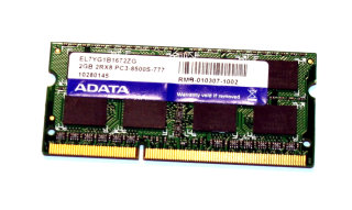 2 GB DDR3-RAM 204-pin SO-DIMM 2Rx8 PC3-8500S  Adata EL7YG1B1672ZG