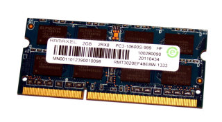 2 GB DDR3 RAM 204-pin SO-DIMM 2Rx8 PC3-10600S  Ramaxel RMT3020EF48E8W-1333