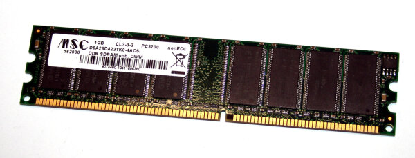 1 GB DDR-RAM 184-pin PC-3200U non-ECC CL3  MSC D6A28D423TK0-4ACSI