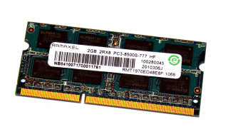 2 GB DDR3-RAM 204-pin SO-DIMM 2Rx8 PC3-8500S  Ramaxel RMT1970ED48E8F-1066