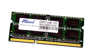 2 GB DDR3 RAM 204-pin SO-DIMM 2Rx8 PC3-10600S  ASint SSZ3128M8-EDJED