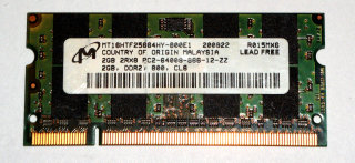 2 GB DDR2-RAM 200-pin SO-DIMM 2Rx8 PC2-6400S  Micron MT16HTF25664HY-800E1
