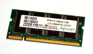 256 MB DDR RAM 200-pin SO-DIMM PC-2700S CL2.5  Apacer 77.10634.530