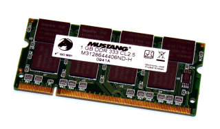 1 GB DDR-RAM 200-pin SO-DIMM PC-2700S CL2.5  Laptop-Memory  Mustang M3128644406ND-H