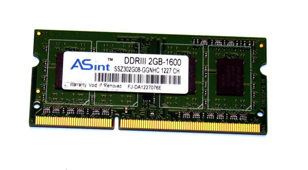 2 GB DDR3-RAM 204-pin SO-DIMM PC3-12800S  ASint SSZ302G08-GGNHC