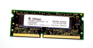 128 MB SO-DIMM 144-pin SD-RAM PC-133  CL2  Infineon HYS64V16200GDL-7-D
