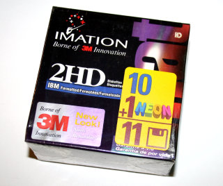 3,5" 3.5 Inch) HD-Floppy-Disks (10 pcs + 1 pcs Neon) DS,HD  3M Imation 2HD   1,44 MB   New and sealed