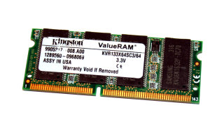 64 MB SO-DIMM 144-pin PC-133 SD-RAM  Kingston KVR133x64SC3/64   9905217