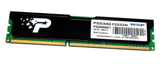 4 GB DDR3-RAM 240-pin PC3-10600 CL9  Desktop-Memory Patriot PSD34G13332H