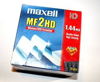 3,5" (3.5 Zoll) HD-Disketten (10 Stück) DS,HD Floppydisks, 1,44 MB formatiert,  maxell MF2HD   Neu und versiegelt