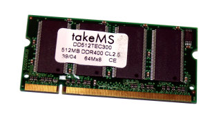 512 MB DDR-RAM 200-pin SO-DIMM PC-3200S  CL2.5  takeMS DD512TEC300