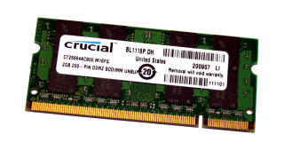 2 GB DDR2 RAM 200-pin SO-DIMM PC2-6400S   Crucial CT25664AC800.M16FG
