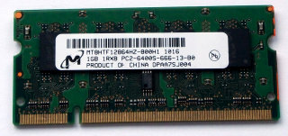 1 GB DDR2 RAM 200-pin SO-DIMM 1Rx8 PC2-6400S  Micron MT8HTF12864HZ-800H1