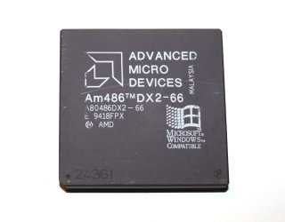 AMD 80486DX2-66 Prozessor (A80486DX2-66, 168-pin ceramic PGA, 66 MHz) mit WinLogo