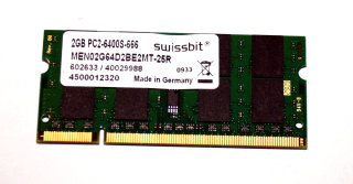 2 GB DDR2 RAM 200-pin SO-DIMM PC2-6400S CL6  Swissbit MEN02G64D2BE2MT-25R