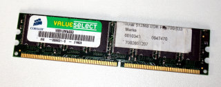 512 MB DDR-RAM 184-pin PC-2700U non-ECC   Corsair VS512MB333   single-sided