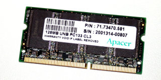 128 MB 144-pin SO-DIMM PC-133 SD-RAM Laptop-Memory  Apacer P/N: 71.73470.581