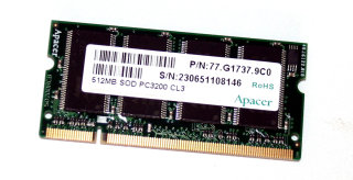 512 MB DDR-RAM 200-pin SO-DIMM  PC-3200 CL3  Apacer 77.G1737.9C0
