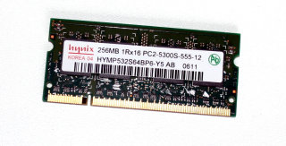 256 MB DDR2 RAM 200-pin SO-DIMM 1Rx16 PC2-5300S  Hynix HYMP532S64BP6-Y5 AB