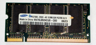 512 MB DDR-RAM 200-pin SO-DIMM PC-2700S Laptop-Memory Samsung M470L6524CU0-CB3