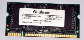 256 MB DDR-RAM 200-pin SO-DIMM PC-2700S  Infineon HYS64D32020GDL-6-C