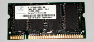 256 MB DDR RAM 200-pin SO-DIMM PC-2700S  Nanya NT256D64SH8C0GM-6K