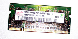 512 MB DDR2 RAM 200-pin SO-DIMM 1Rx16 PC2-6400S  Hynix HYMP164S64CP6-S6 AB