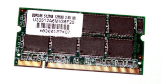 512 MB DDR-RAM 200-pin SO-DIMM PC-2100S 2,5V  Unifosa U30512A6MIG6F20